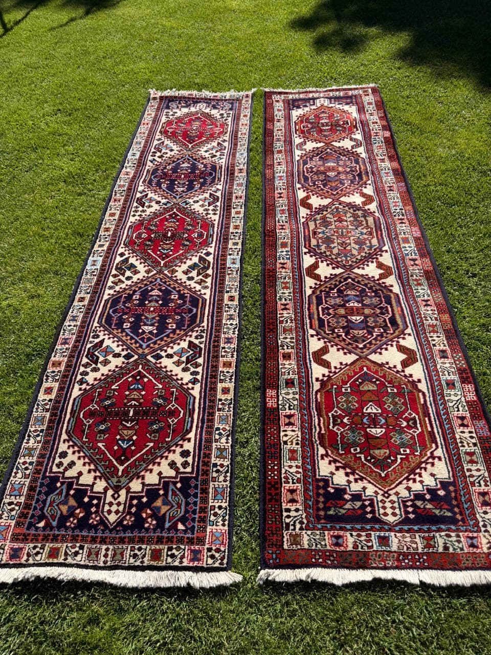 Pair of runners Hamadan 300x73 and 295x73 cm, multicolor, wool, Iran - 400128