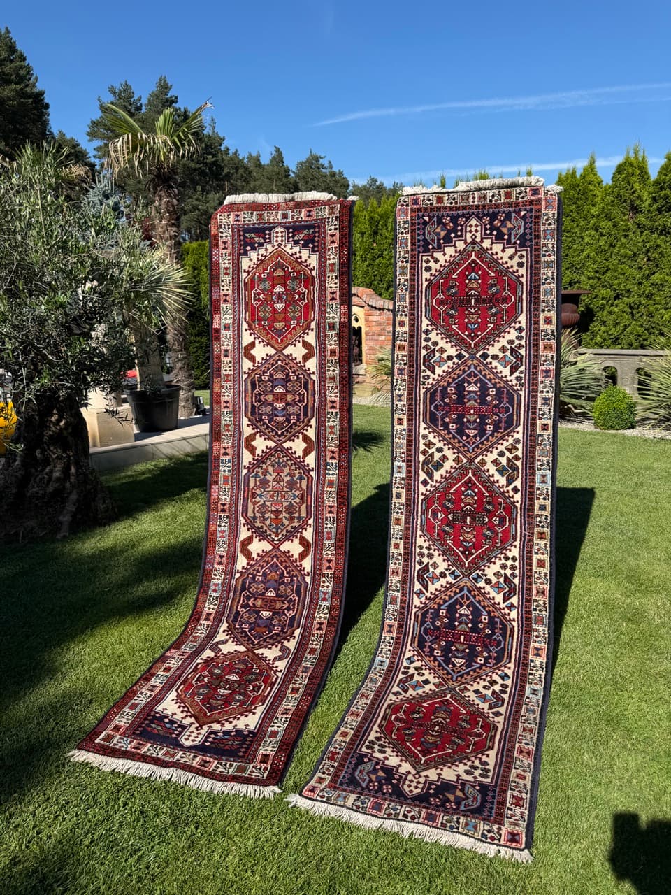 Pair of runners Hamadan 300x73 and 295x73 cm, multicolor, wool, Iran - 400133