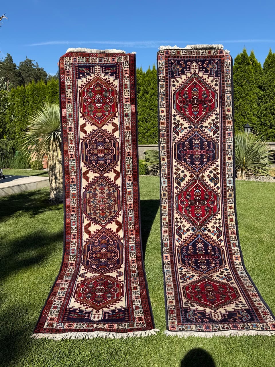 Pair of runners Hamadan 300x73 and 295x73 cm, multicolor, wool, Iran - 400137