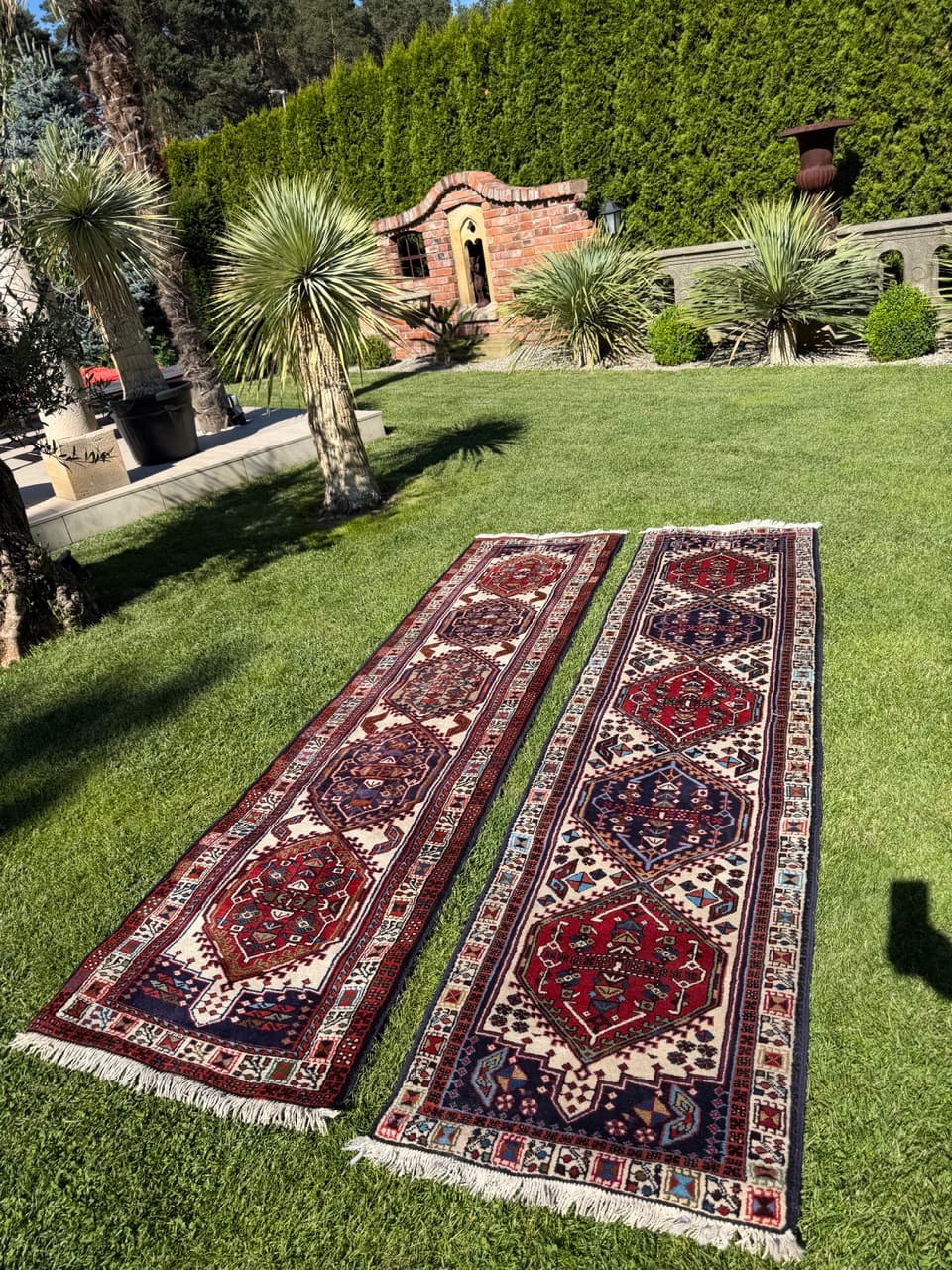 Pair of runners Hamadan 300x73 and 295x73 cm, multicolor, wool, Iran - 400125