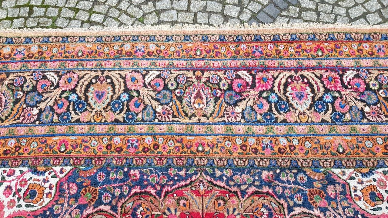 Carpet Meshed, 430x320 cm, red blue white gold green, wool, Iran, early 20th century - 400173