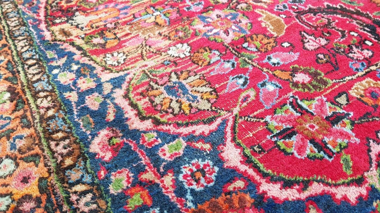 Carpet Meshed, 430x320 cm, red blue white gold green, wool, Iran, early 20th century - 400175
