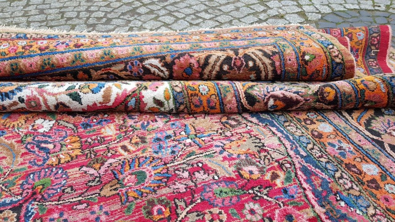 Carpet Meshed, 430x320 cm, red blue white gold green, wool, Iran, early 20th century - 400177