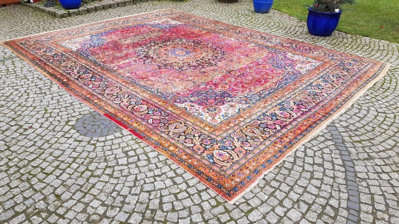 Carpet Meshed, 430x320 cm, red blue white gold green, wool, Iran, early 20th century - 400166