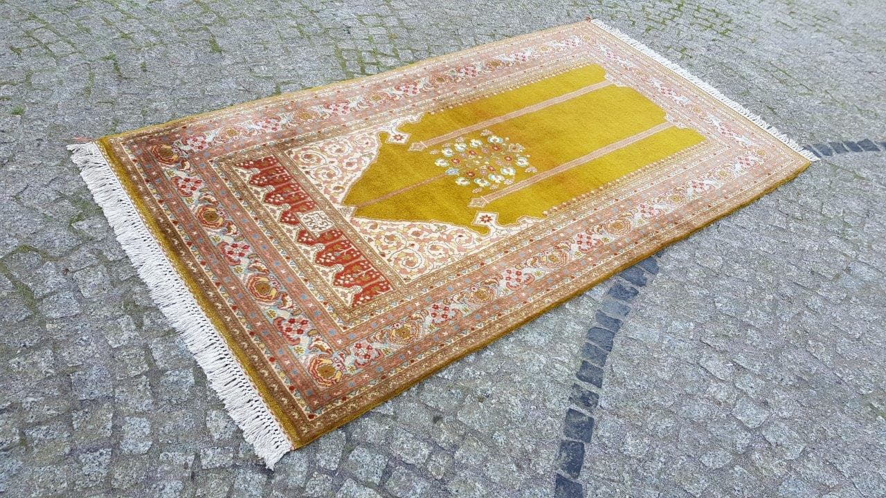 Anatolian rug 205x104 cm, yellow, green, red, white, blue, orange, beige, pink, wool, Turkey, 1990s - 400207