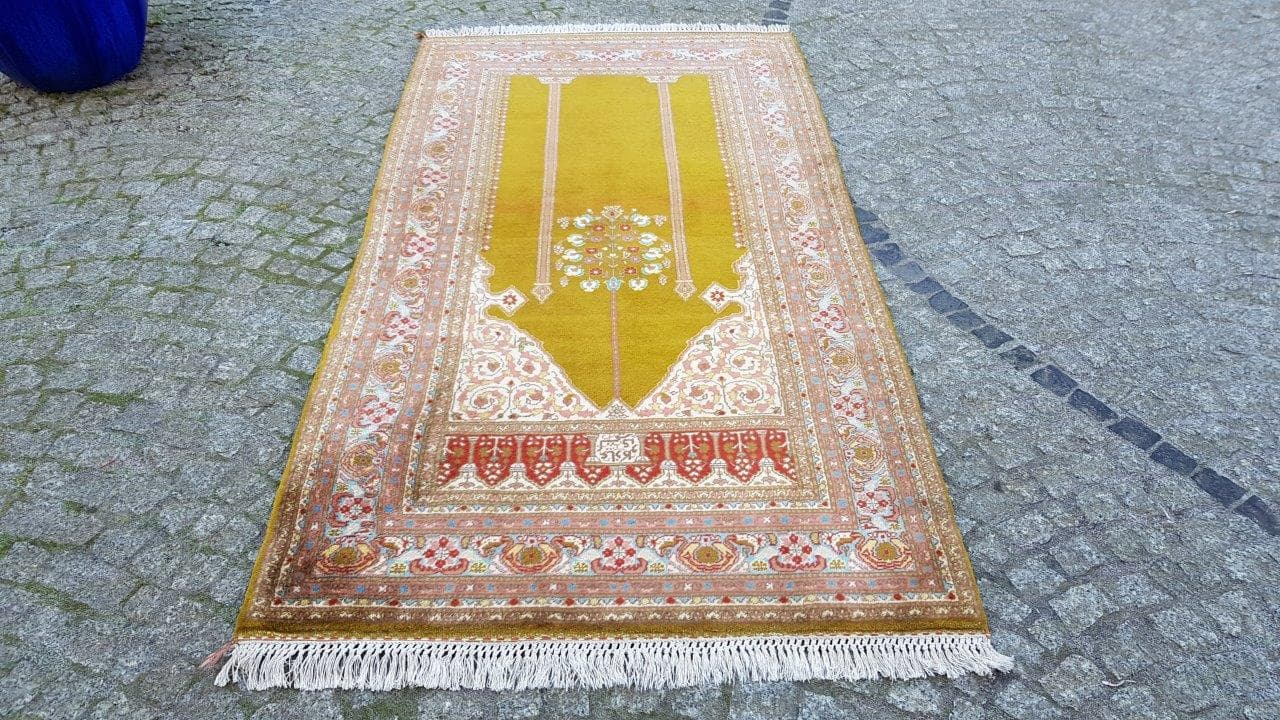 Anatolian rug 205x104 cm, yellow, green, red, white, blue, orange, beige, pink, wool, Turkey, 1990s - 400204
