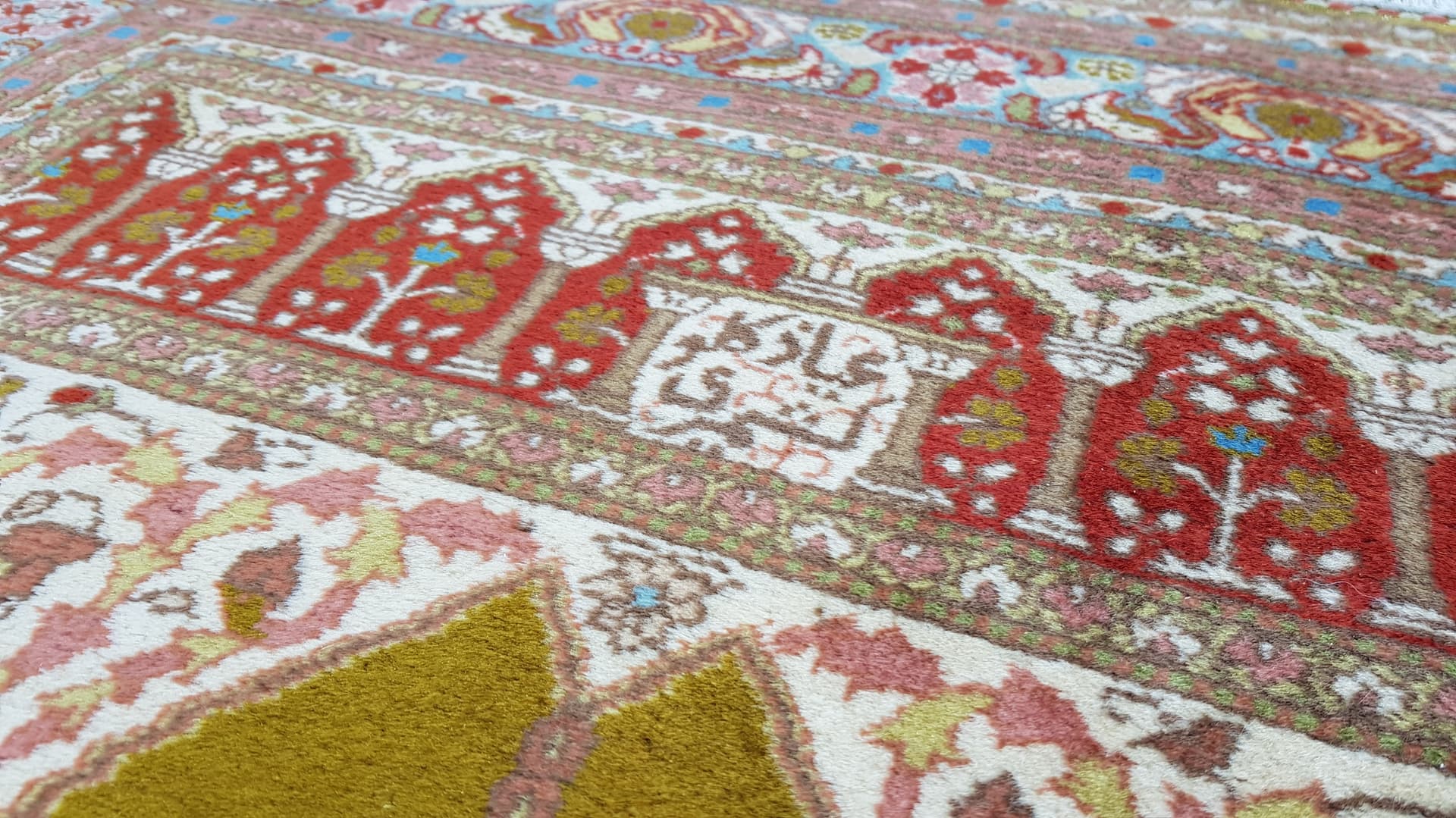 Anatolian rug 205x104 cm, yellow, green, red, white, blue, orange, beige, pink, wool, Turkey, 1990s - 400198