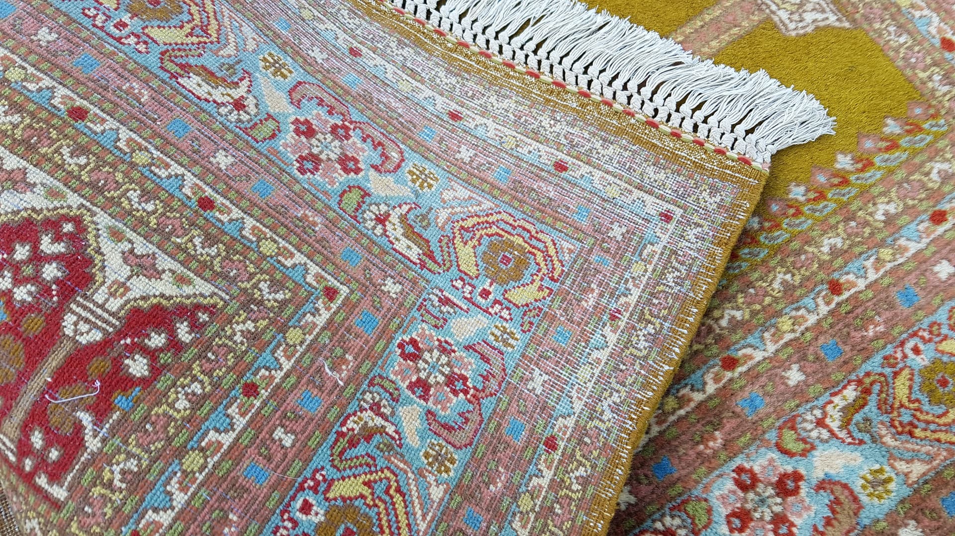 Anatolian rug 205x104 cm, yellow, green, red, white, blue, orange, beige, pink, wool, Turkey, 1990s - 400202