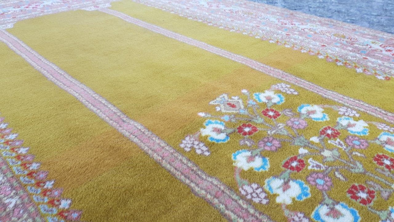 Anatolian rug 205x104 cm, yellow, green, red, white, blue, orange, beige, pink, wool, Turkey, 1990s - 400206
