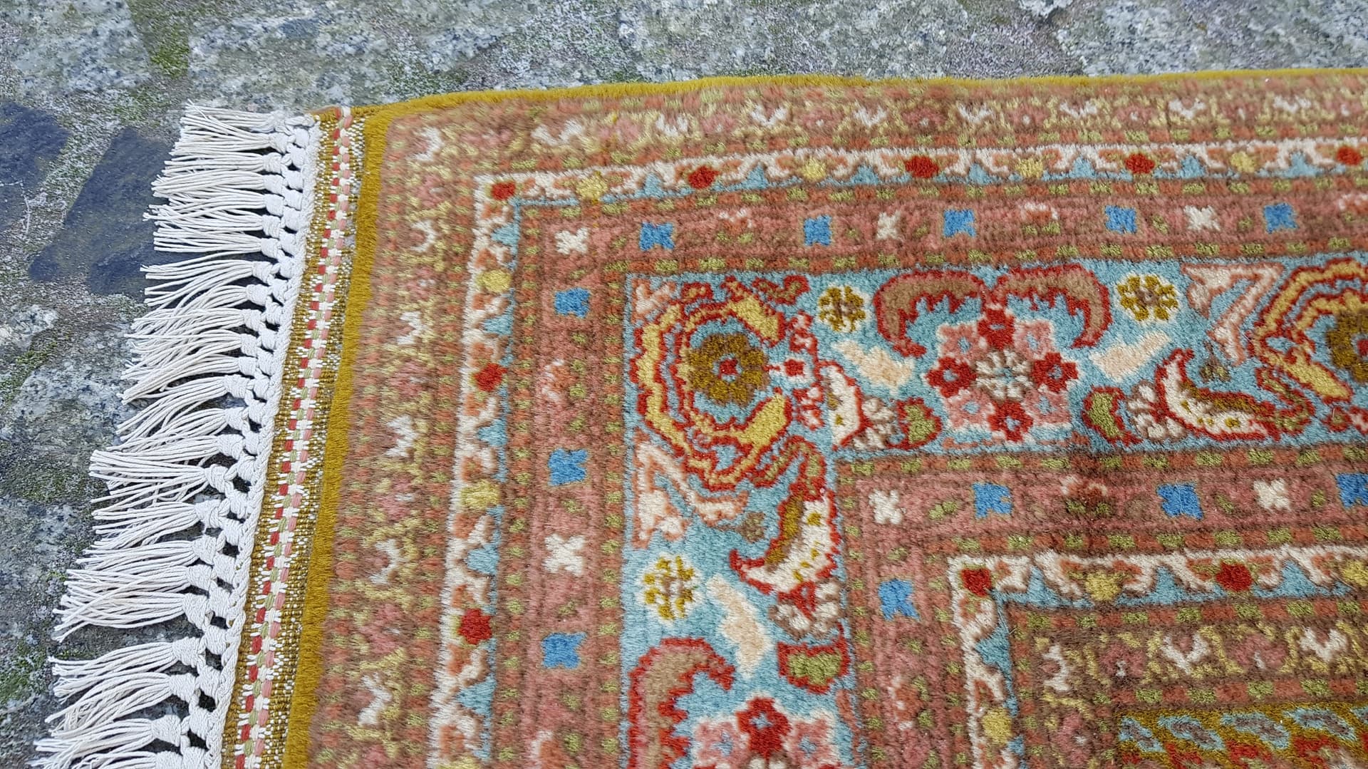 Anatolian rug 205x104 cm, yellow, green, red, white, blue, orange, beige, pink, wool, Turkey, 1990s - 400199