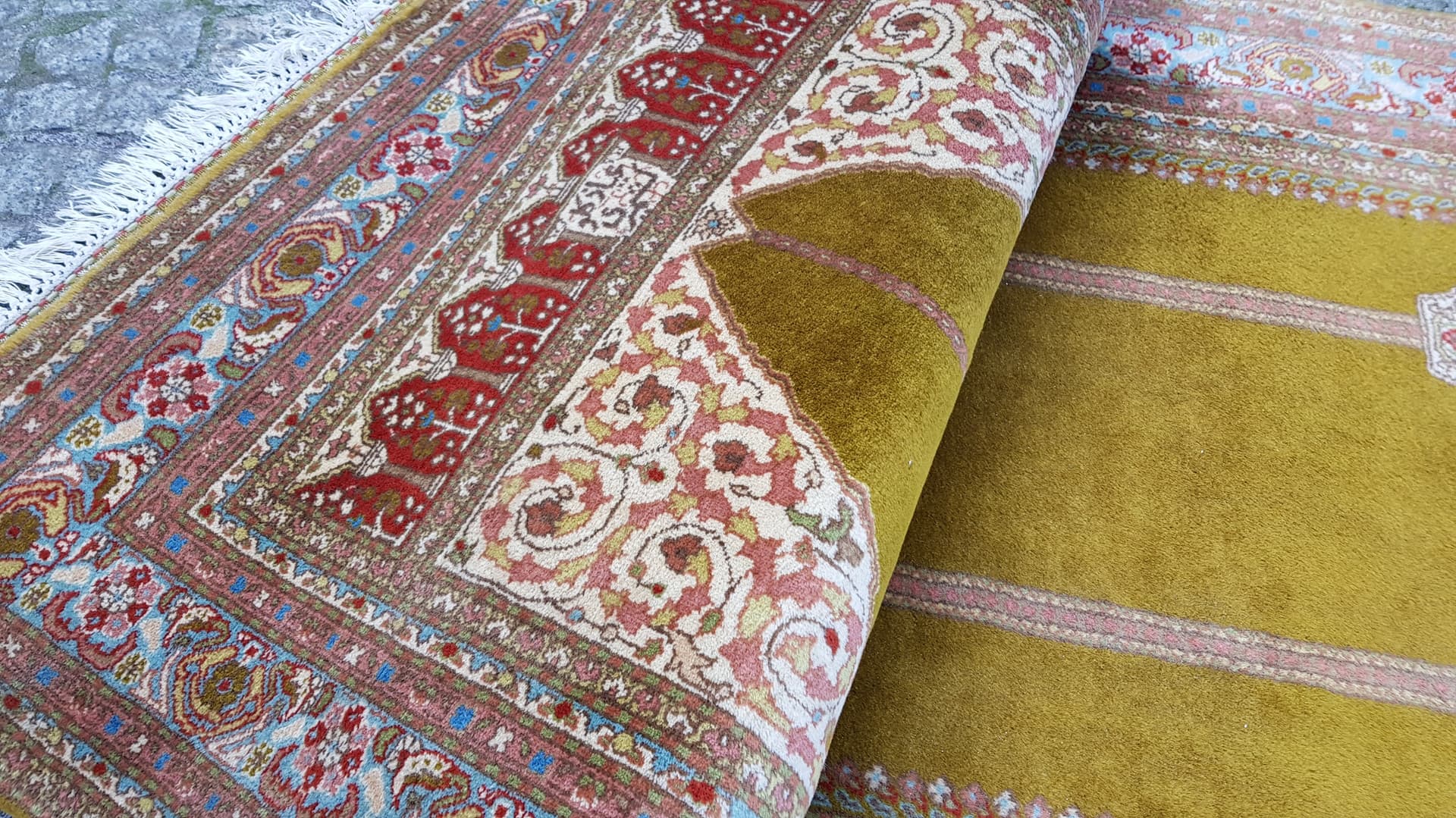Anatolian rug 205x104 cm, yellow, green, red, white, blue, orange, beige, pink, wool, Turkey, 1990s - 400201