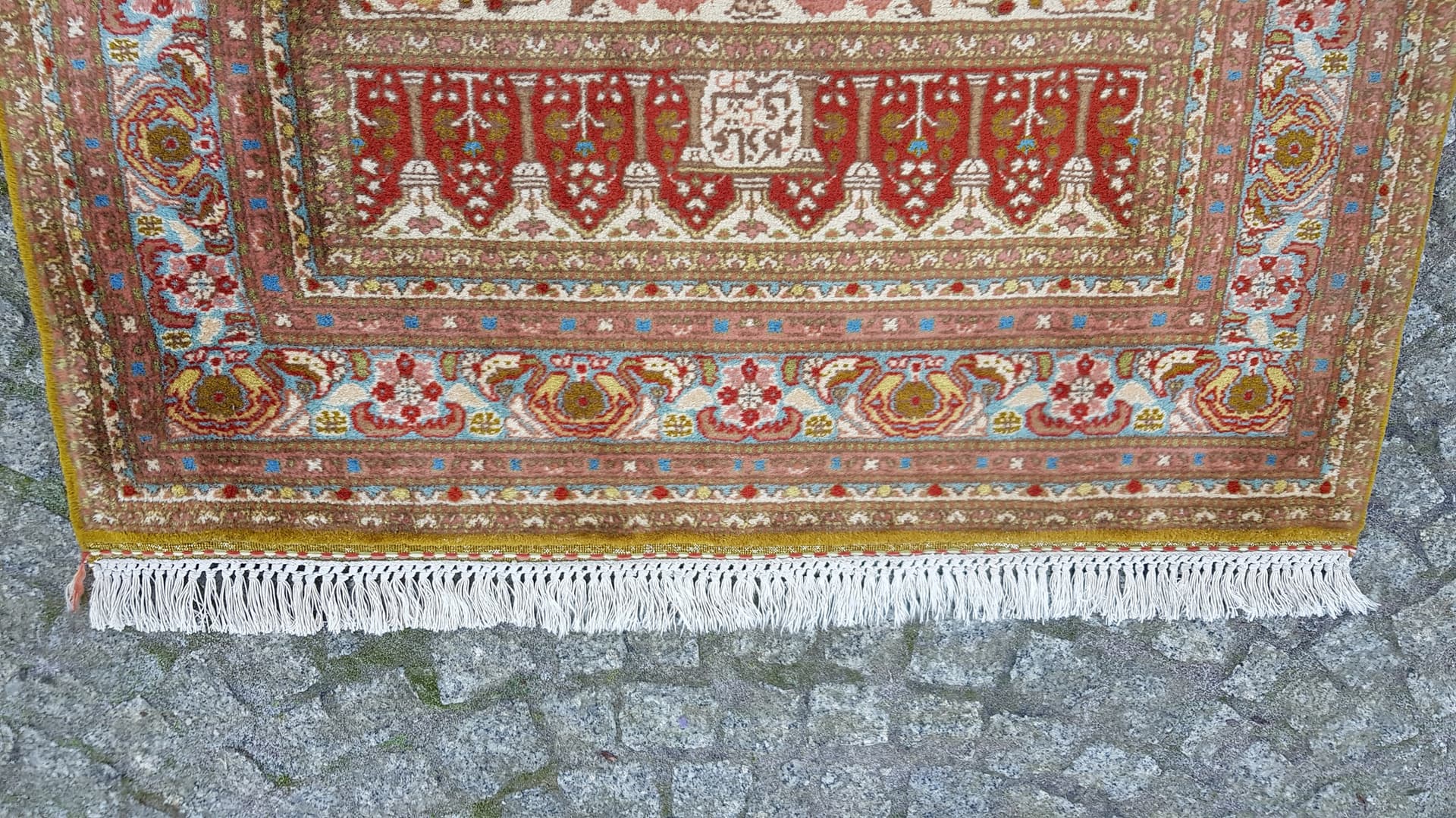 Anatolian rug 205x104 cm, yellow, green, red, white, blue, orange, beige, pink, wool, Turkey, 1990s - 400197