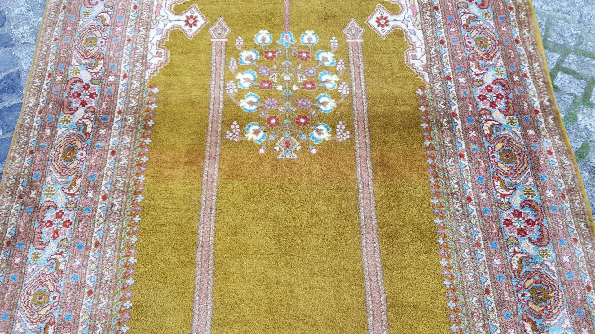Anatolian rug 205x104 cm, yellow, green, red, white, blue, orange, beige, pink, wool, Turkey, 1990s - 400196