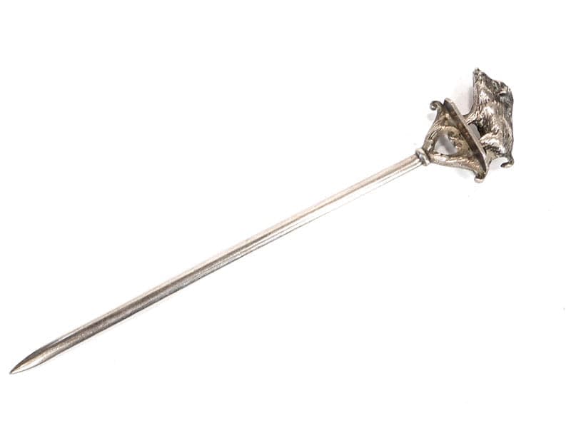 Szpikulec do pieczystego myśliwski, srebrny, inny metal srebro, początek XX w.