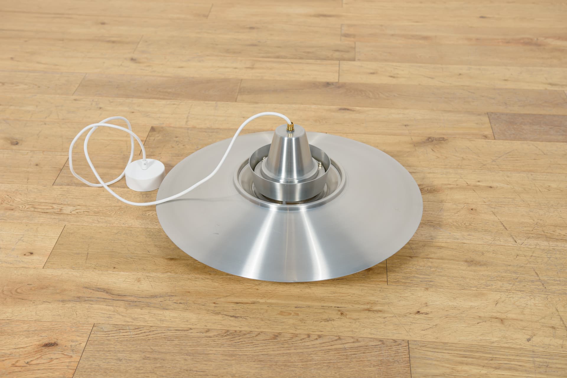 Pendant Lamp Type 240, silver, brushed steel, brass, by M. Davidsen, Superlight, Denmark, 1970s. - 400347