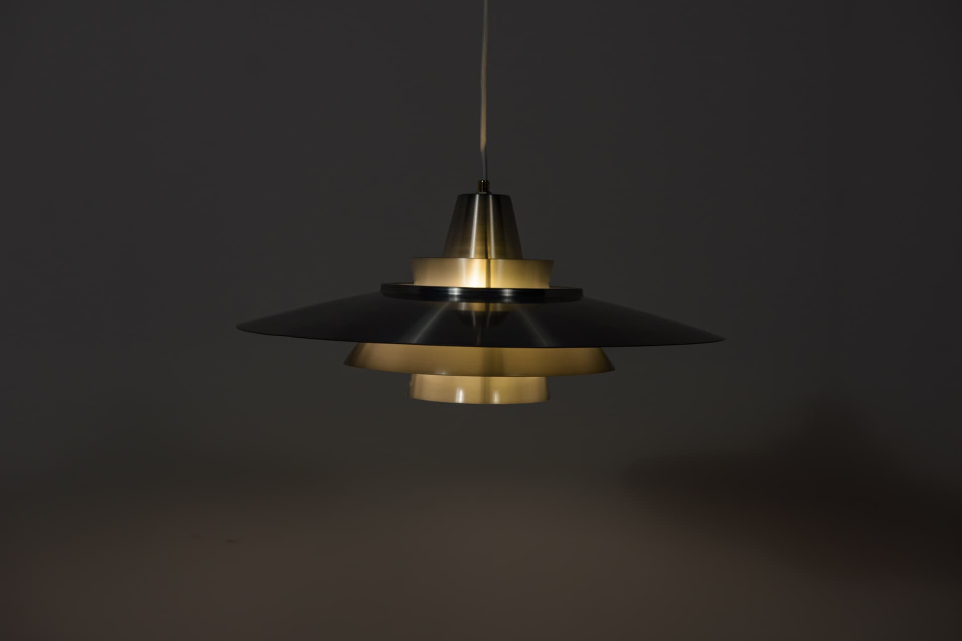 Pendant Lamp Type 240, silver, brushed steel, brass, by M. Davidsen, Superlight, Denmark, 1970s. - 400354