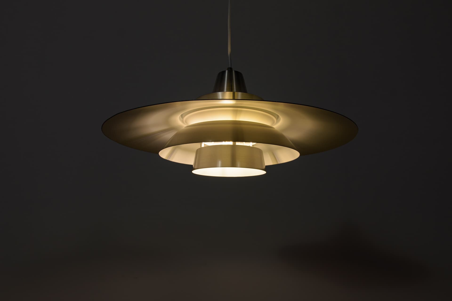 Pendant Lamp Type 240, silver, brushed steel, brass, by M. Davidsen, Superlight, Denmark, 1970s. - 400356