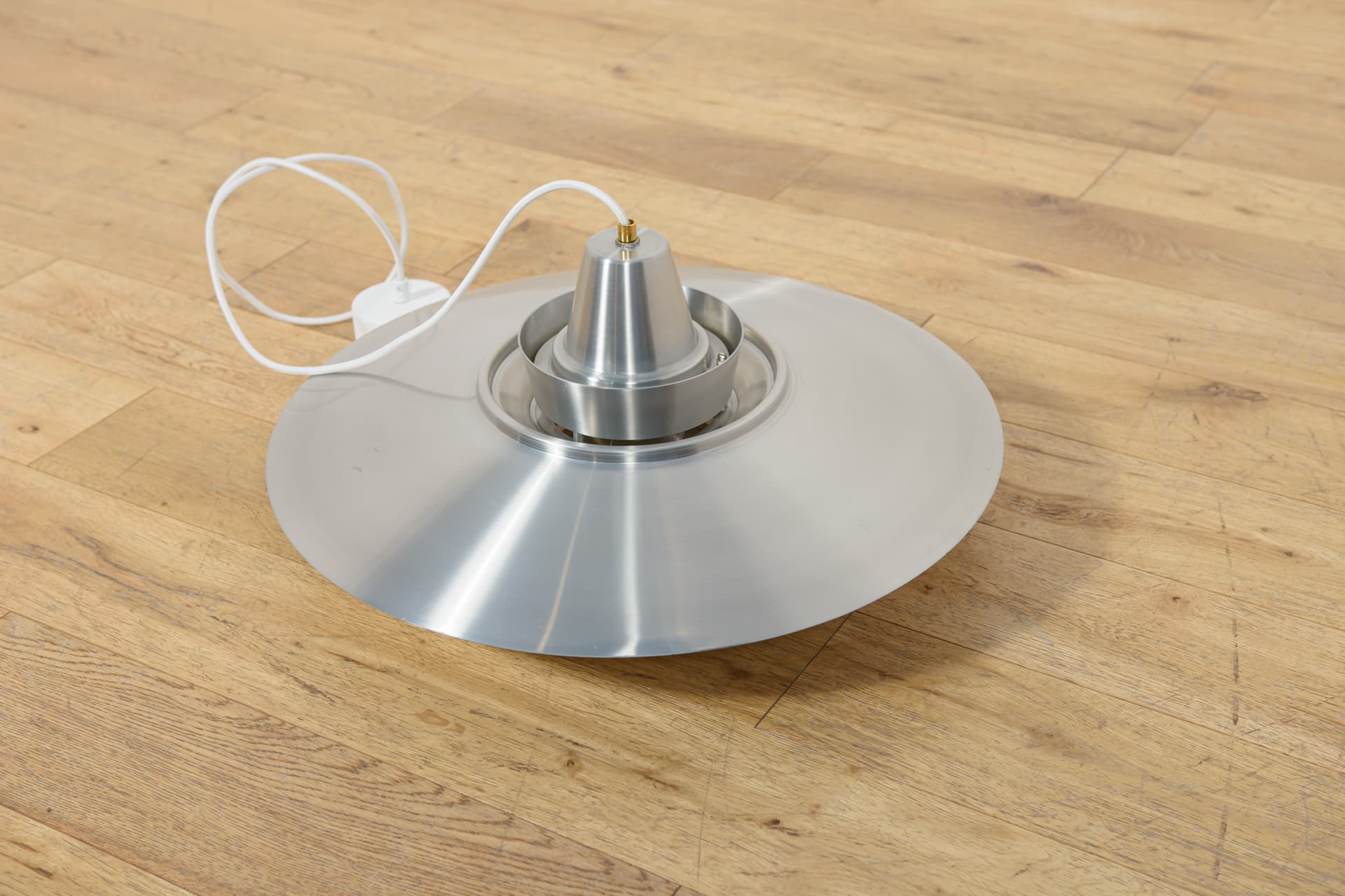 Pendant Lamp Type 240, silver, brushed steel, brass, by M. Davidsen, Superlight, Denmark, 1970s. - 400349