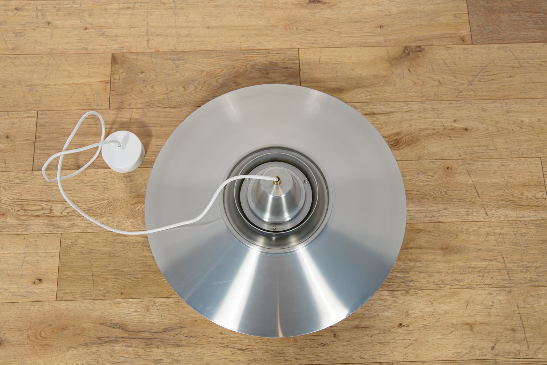 Pendant Lamp Type 240, silver, brushed steel, brass, by M. Davidsen, Superlight, Denmark, 1970s. - 400351
