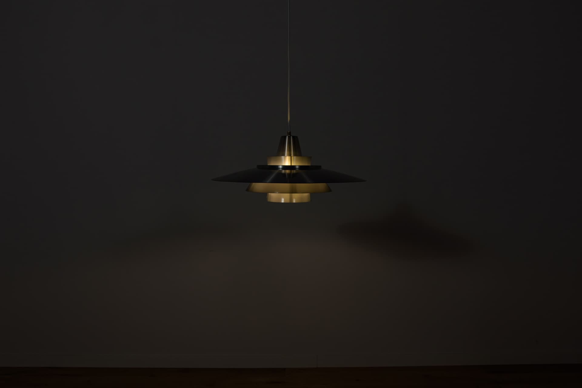 Pendant Lamp Type 240, silver, brushed steel, brass, by M. Davidsen, Superlight, Denmark, 1970s. - 400355