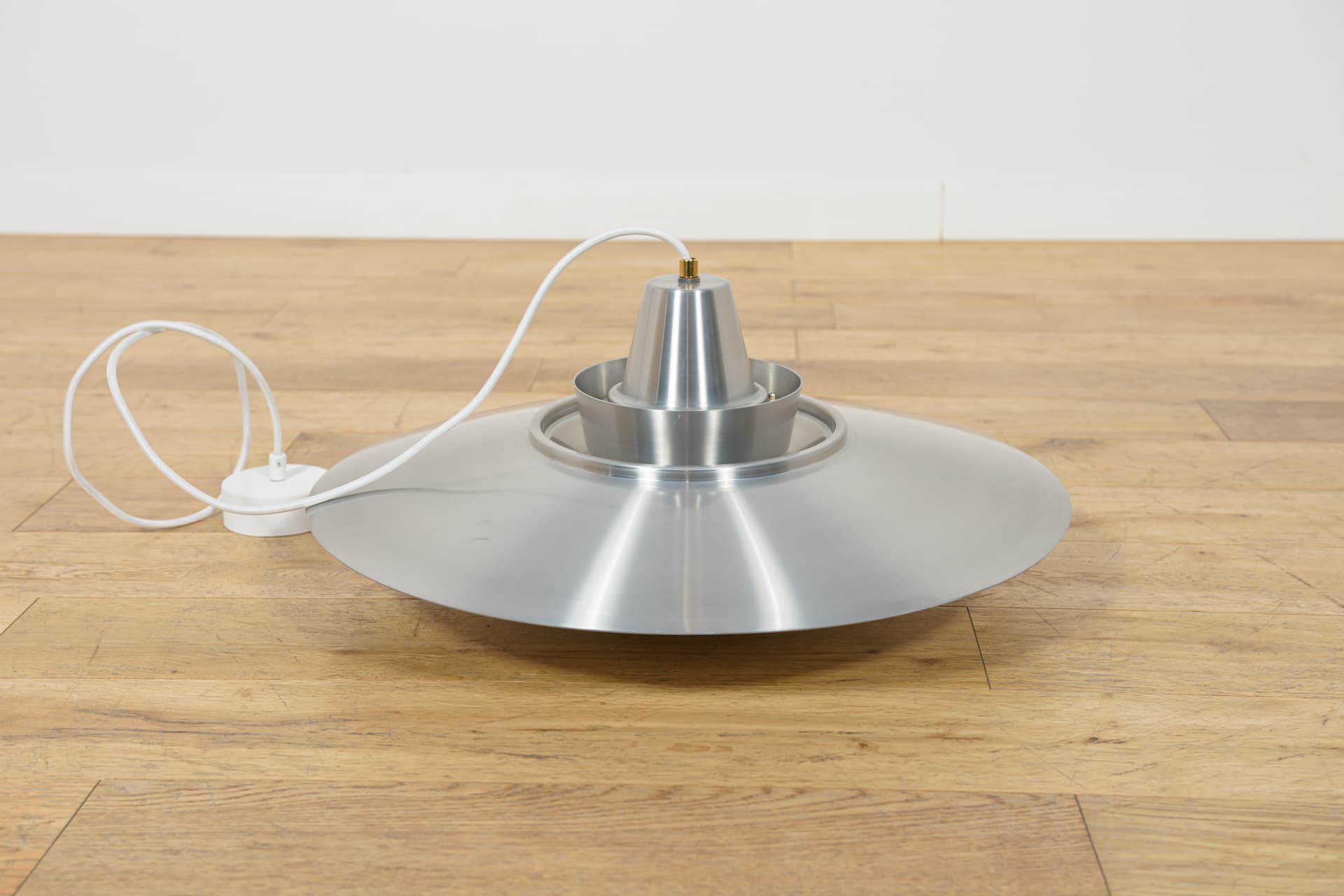 Pendant Lamp Type 240, silver, brushed steel, brass, by M. Davidsen, Superlight, Denmark, 1970s. - 400348