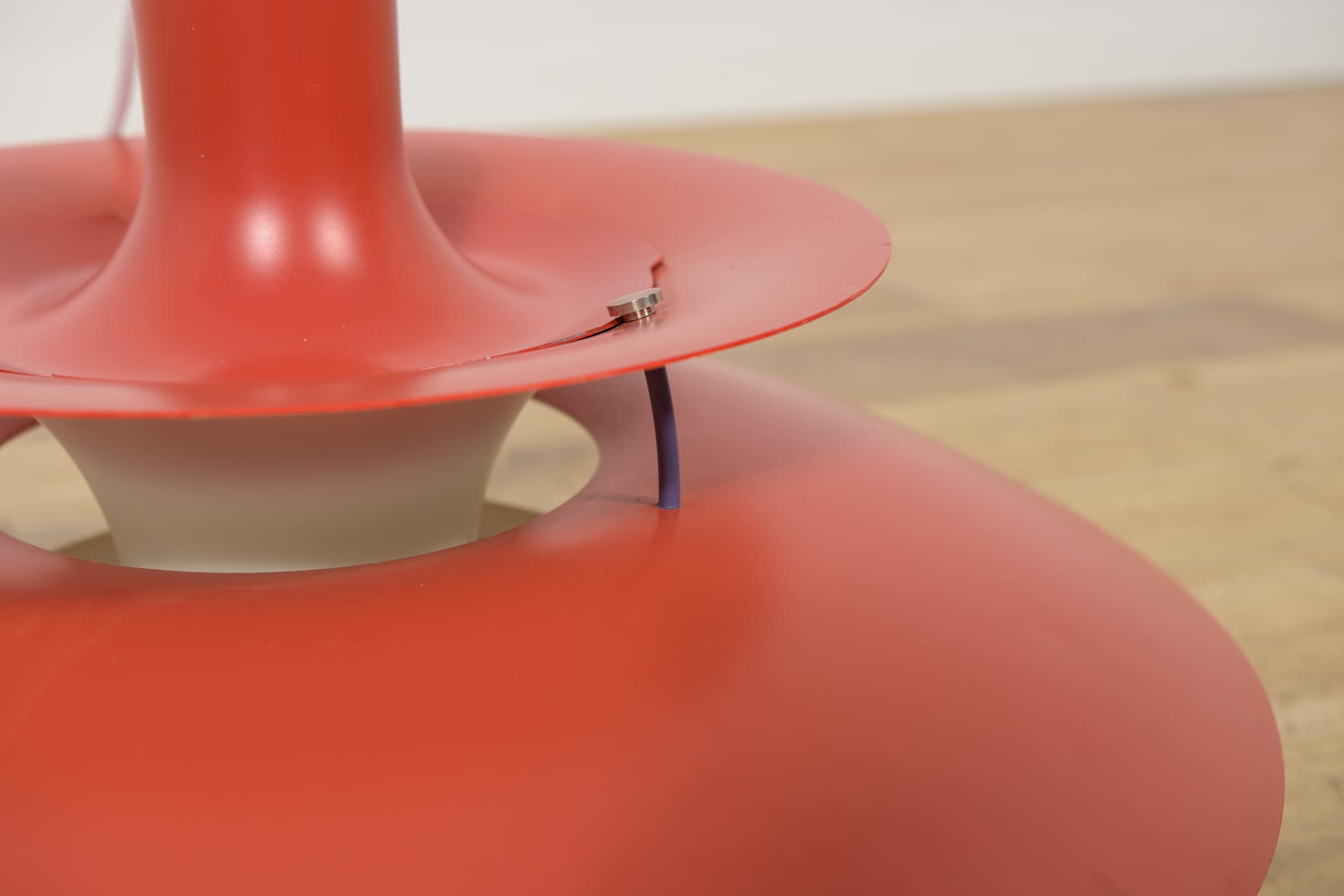 Pendant lamp PH5, red, aluminium, by P. Henningsen, Louis Poulsen, Denmark, 1960s. - 400386