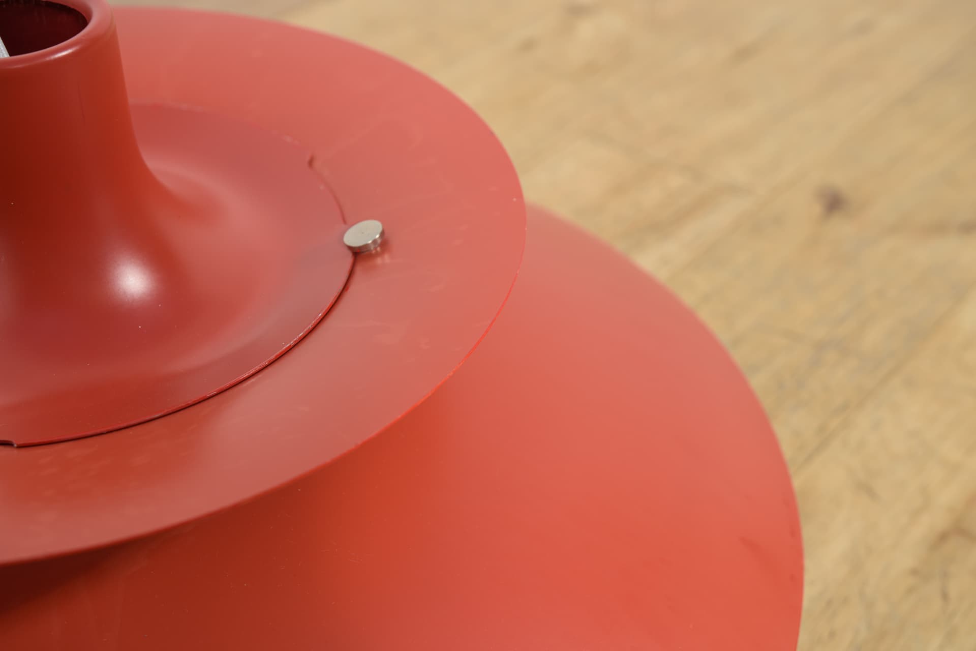 Pendant lamp PH5, red, aluminium, by P. Henningsen, Louis Poulsen, Denmark, 1960s. - 400385