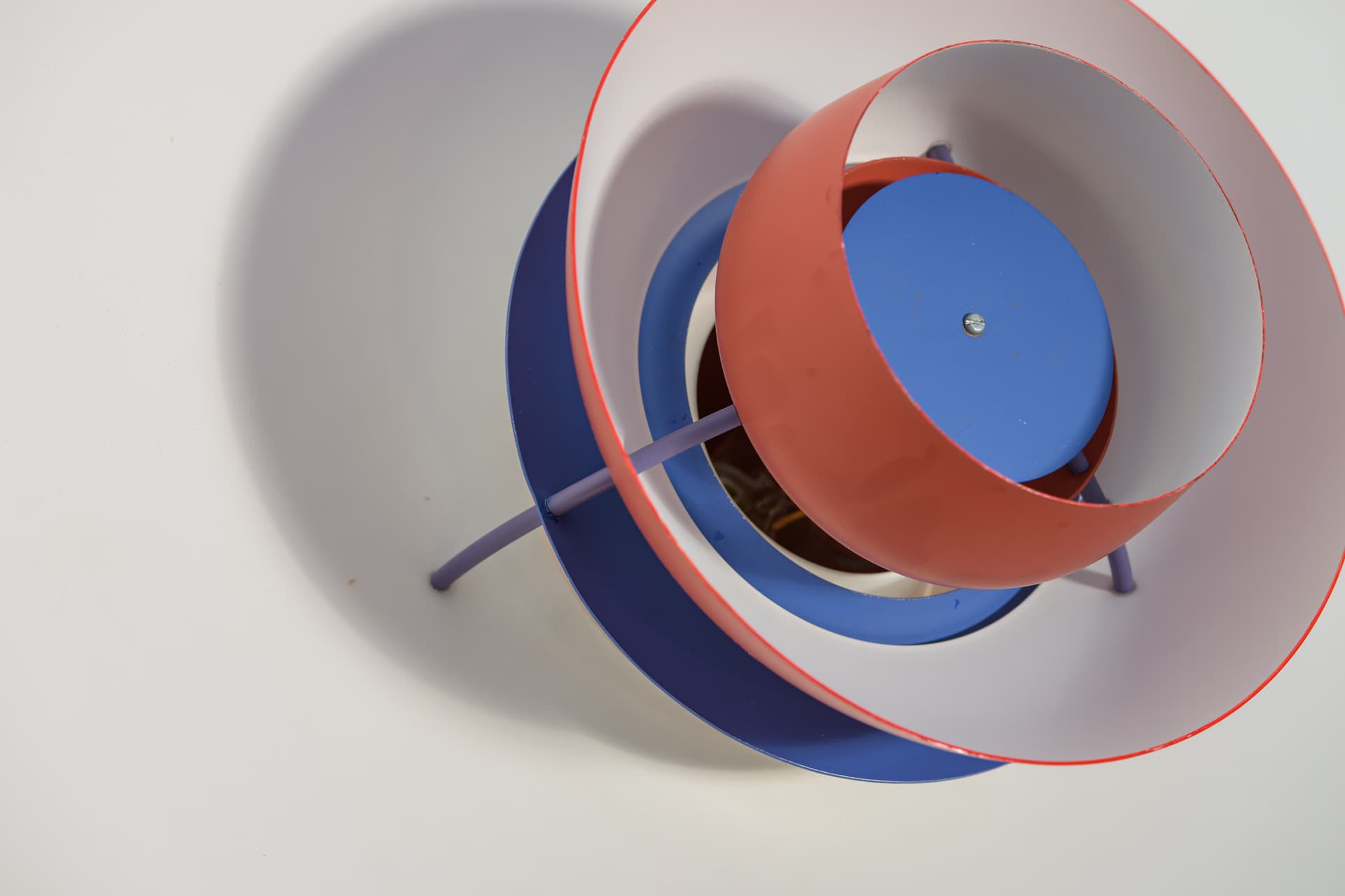 Pendant lamp PH5, red, aluminium, by P. Henningsen, Louis Poulsen, Denmark, 1960s. - 400387