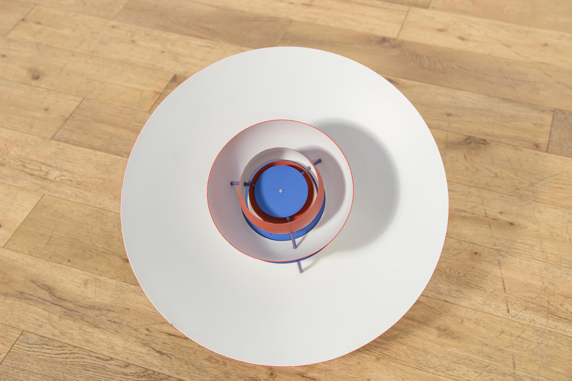 Pendant lamp PH5, red, aluminium, by P. Henningsen, Louis Poulsen, Denmark, 1960s. - 400380