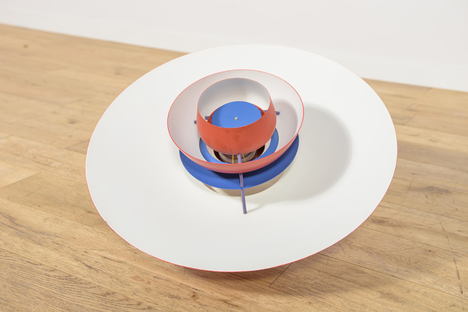 Pendant lamp PH5, red, aluminium, by P. Henningsen, Louis Poulsen, Denmark, 1960s. - 400381