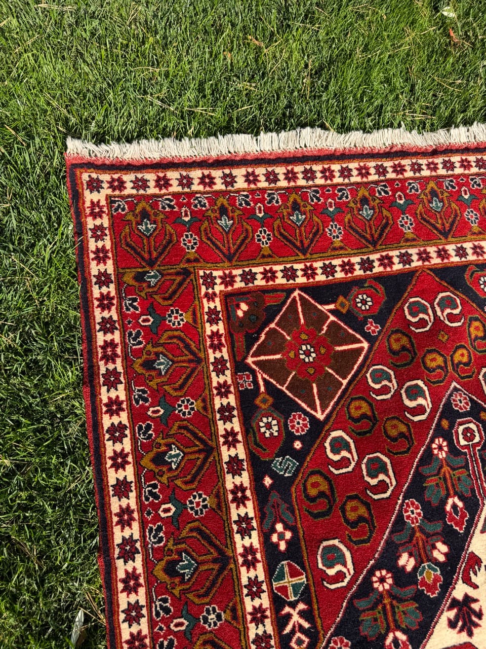 Dywan Ziegler Kazak, 200x130 cm, czerwony niebieski biały zielony złoty czarny, wełna, Pakistan - 400674