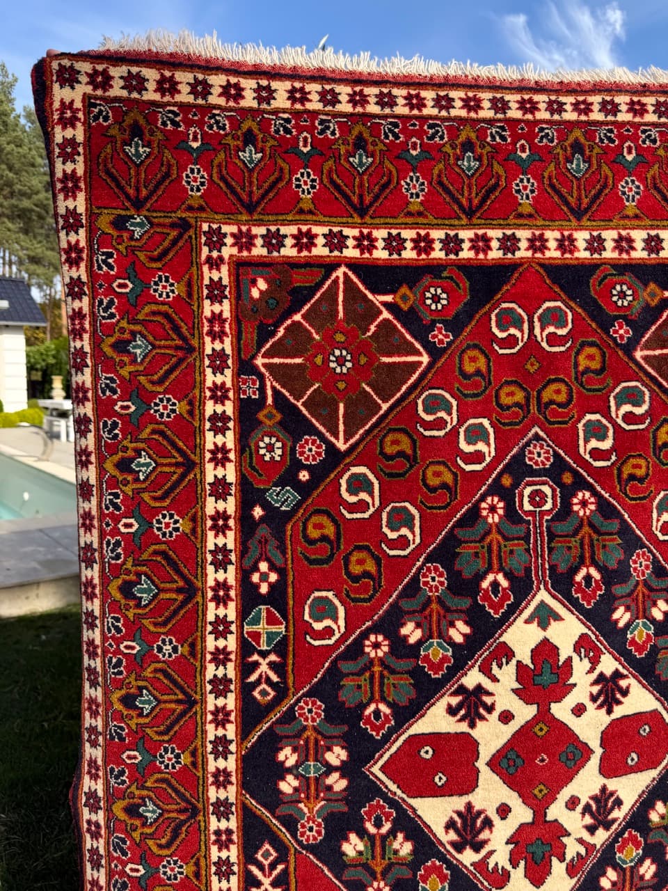 Dywan Ziegler Kazak, 200x130 cm, czerwony niebieski biały zielony złoty czarny, wełna, Pakistan - 400666