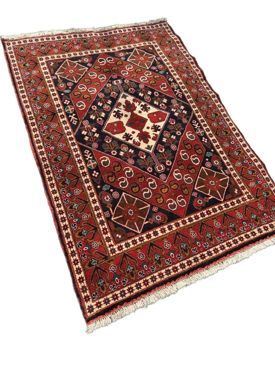 Dywan Ziegler Kazak, 200x130 cm, czerwony niebieski biały zielony złoty czarny, wełna, Pakistan