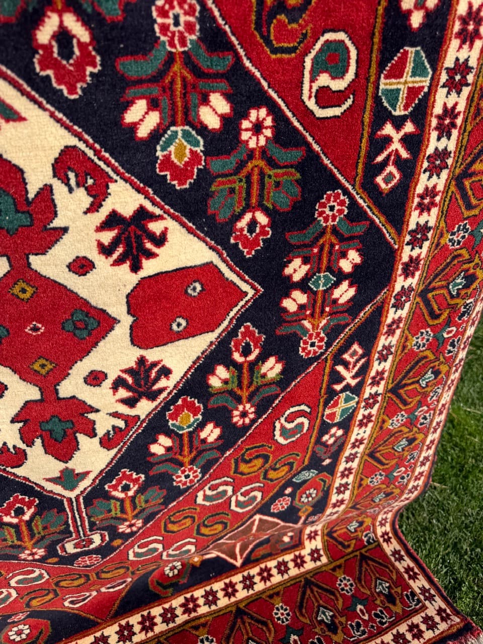 Dywan Ziegler Kazak, 200x130 cm, czerwony niebieski biały zielony złoty czarny, wełna, Pakistan - 400668