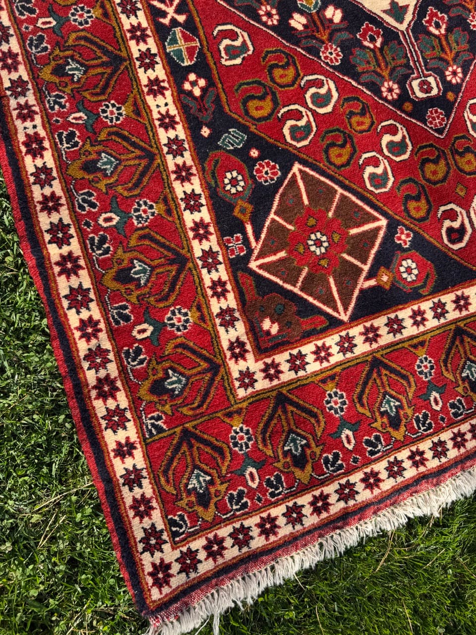 Dywan Ziegler Kazak, 200x130 cm, czerwony niebieski biały zielony złoty czarny, wełna, Pakistan - 400675