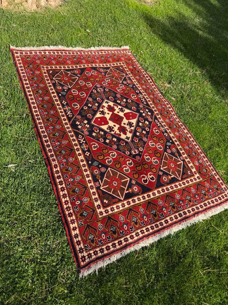 Dywan Ziegler Kazak, 200x130 cm, czerwony niebieski biały zielony złoty czarny, wełna, Pakistan - 400669