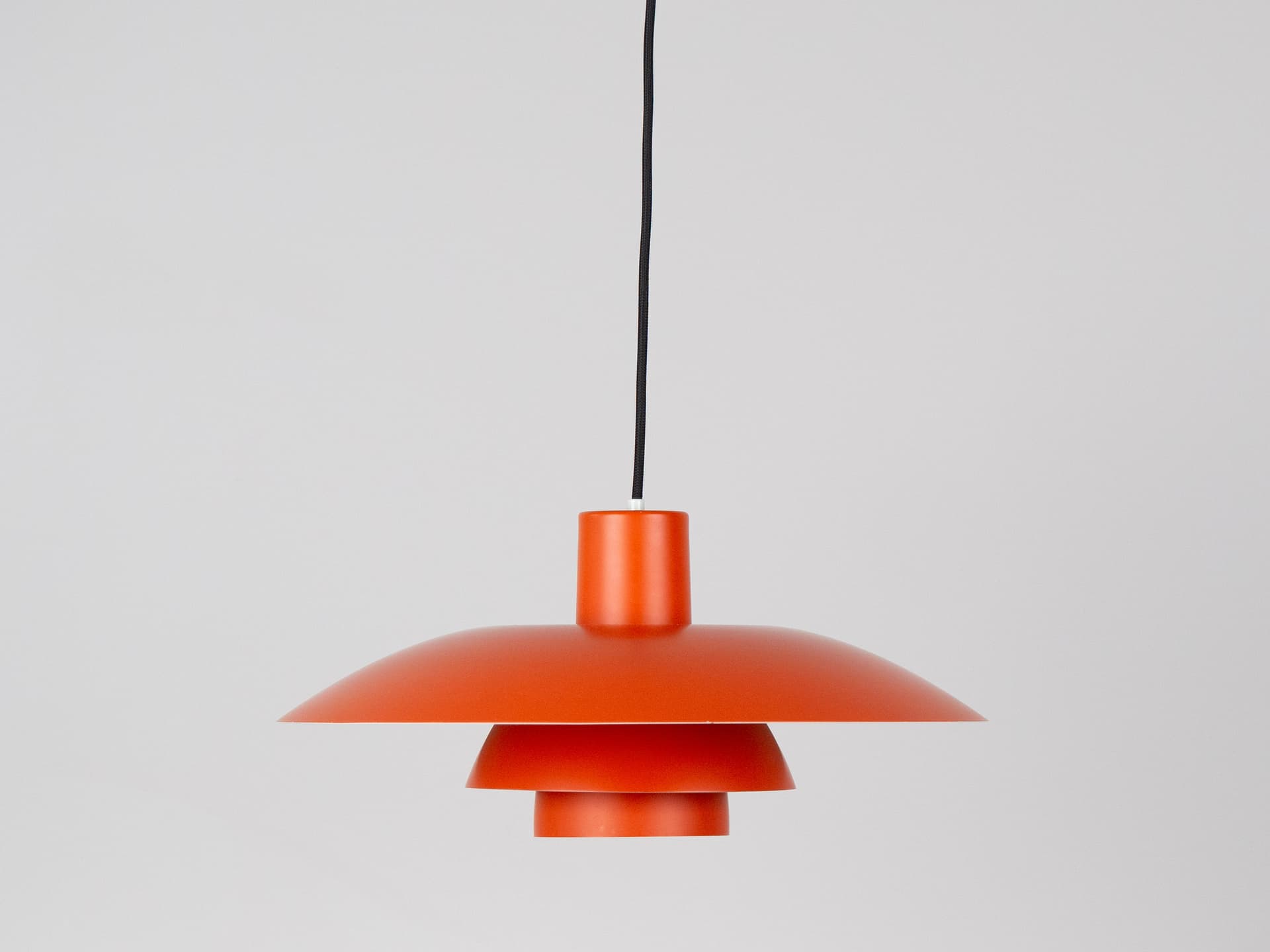 Pendant lamp PH 4/3, red orange, aluminium, by P. Henningsen, Louis Poulsen, Denmark, 1970s. - 400740