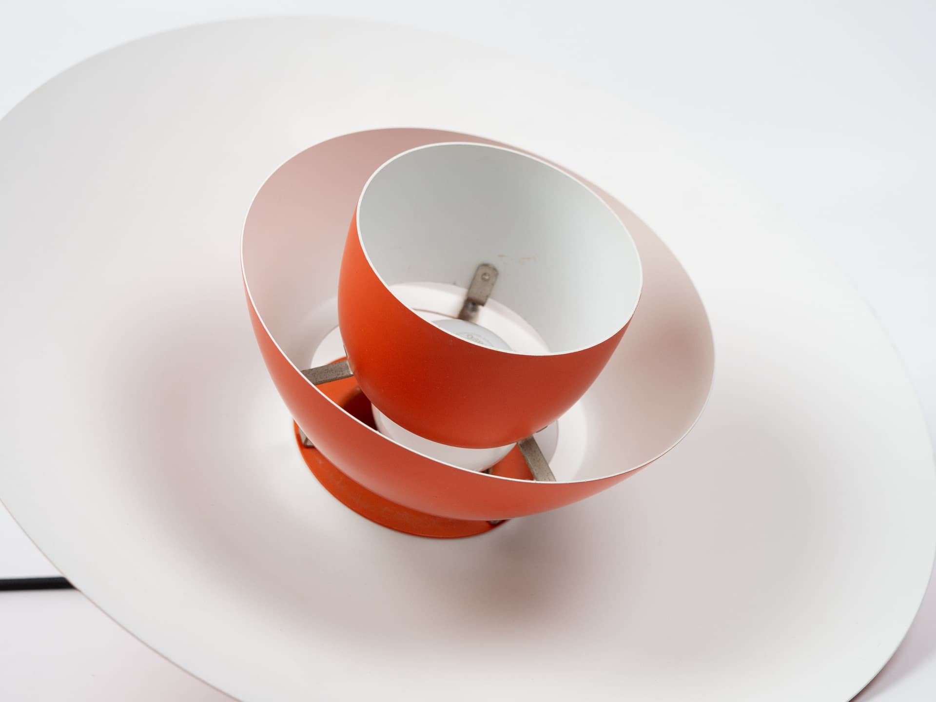 Pendant lamp PH 4/3, red orange, aluminium, by P. Henningsen, Louis Poulsen, Denmark, 1970s. - 400746