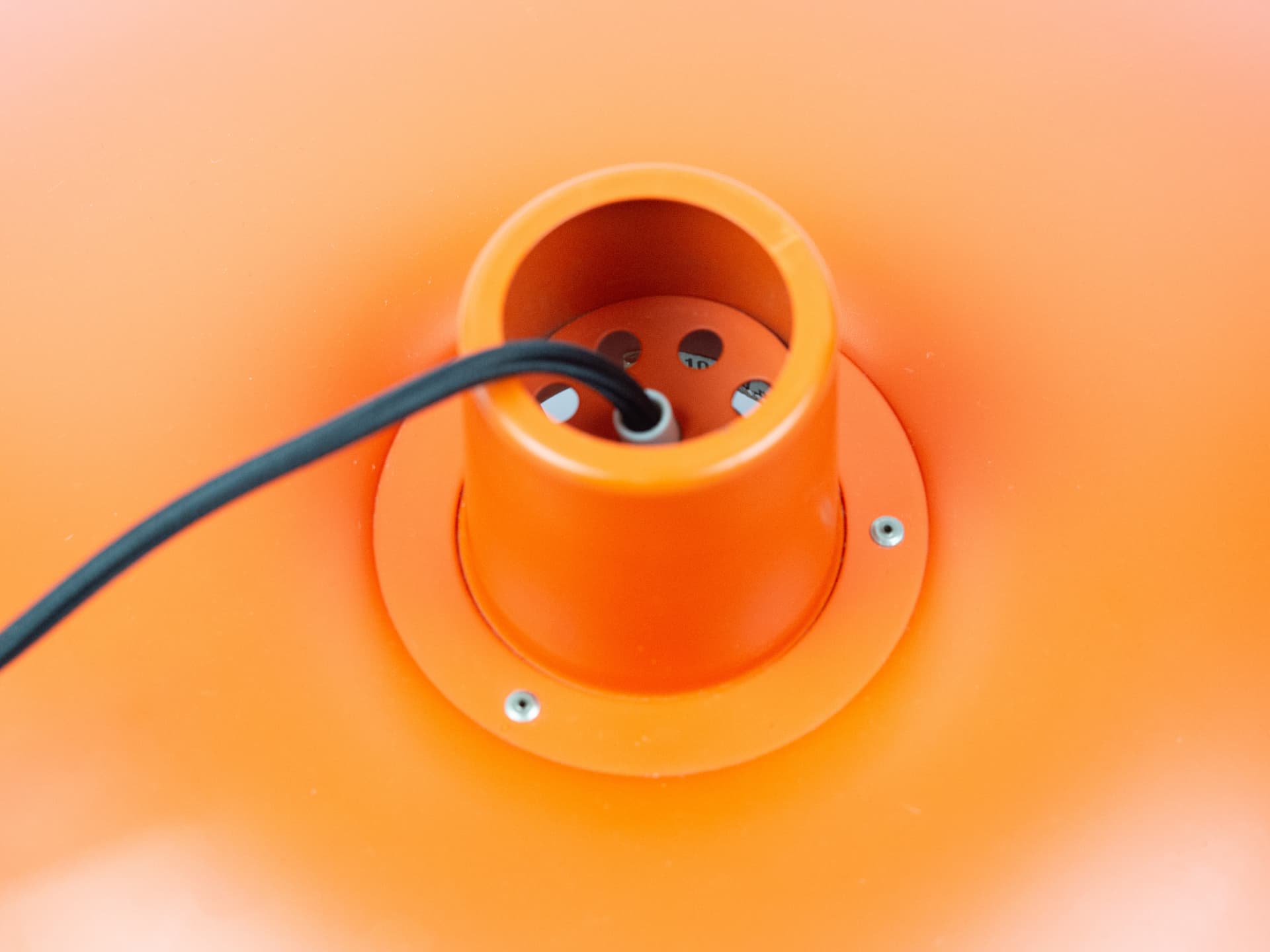 Pendant lamp PH 4/3, red orange, aluminium, by P. Henningsen, Louis Poulsen, Denmark, 1970s. - 400752