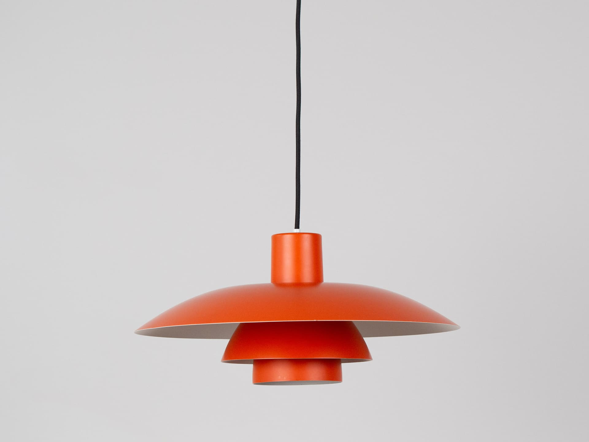 Pendant lamp PH 4/3, red orange, aluminium, by P. Henningsen, Louis Poulsen, Denmark, 1970s. - 400743