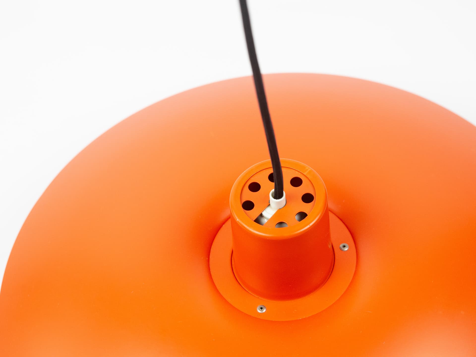 Pendant lamp PH 4/3, red orange, aluminium, by P. Henningsen, Louis Poulsen, Denmark, 1970s. - 400750