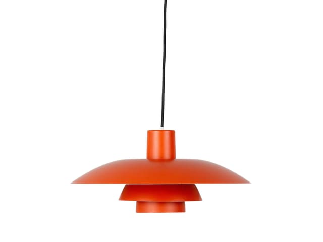 Pendant lamp PH 4/3, red orange, aluminium, by P. Henningsen, Louis Poulsen, Denmark, 1970s. - DIMENSION