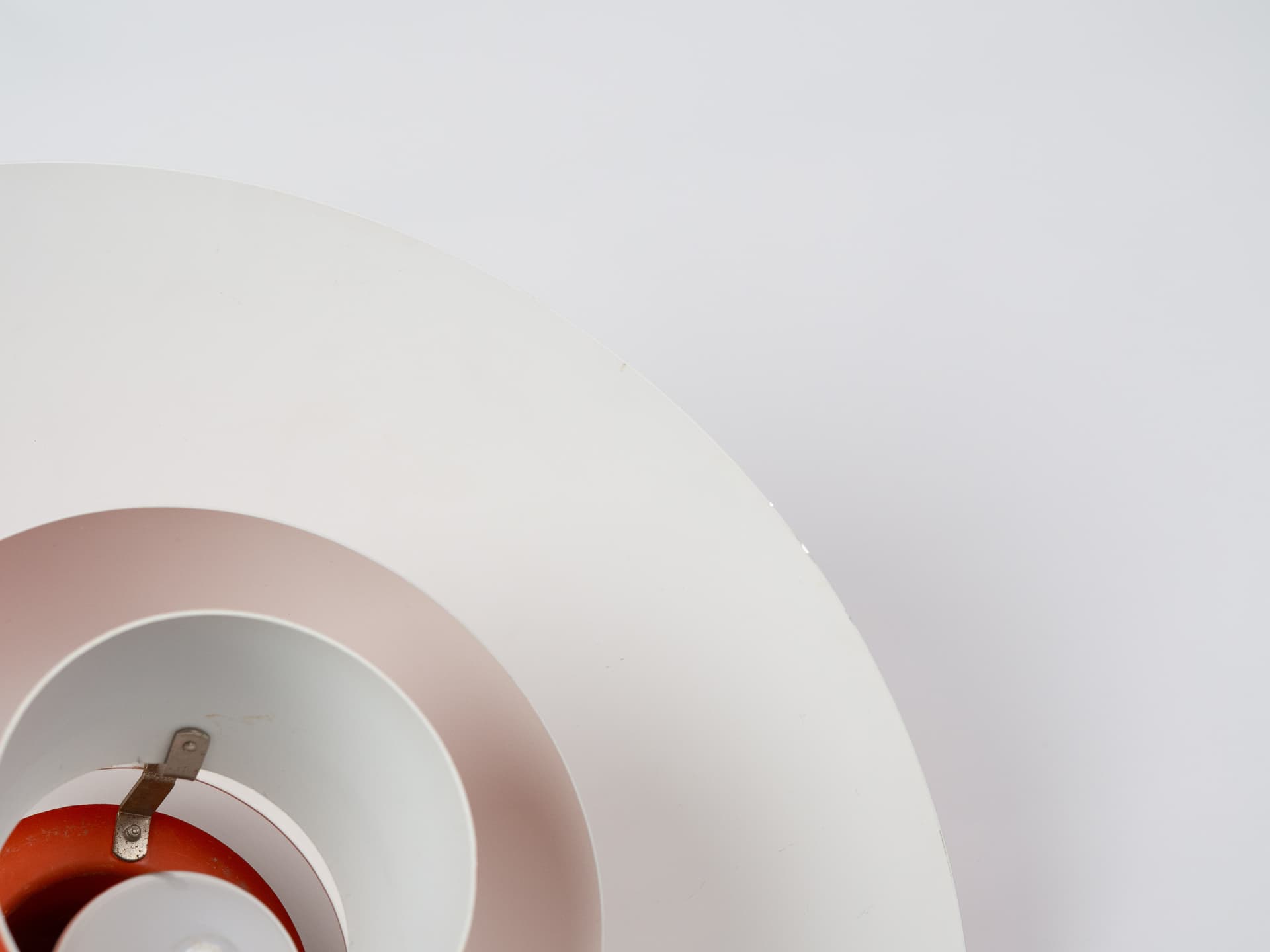 Pendant lamp PH 4/3, red orange, aluminium, by P. Henningsen, Louis Poulsen, Denmark, 1970s. - 400747