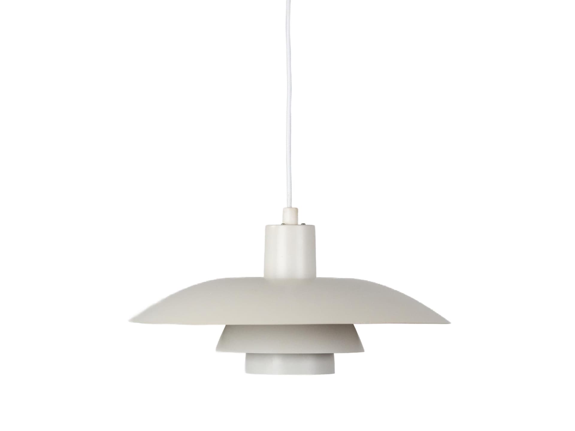 Pendant Lamp PH 4/3, white aluminium, by P. Henningsen, Denmark, 1980s.