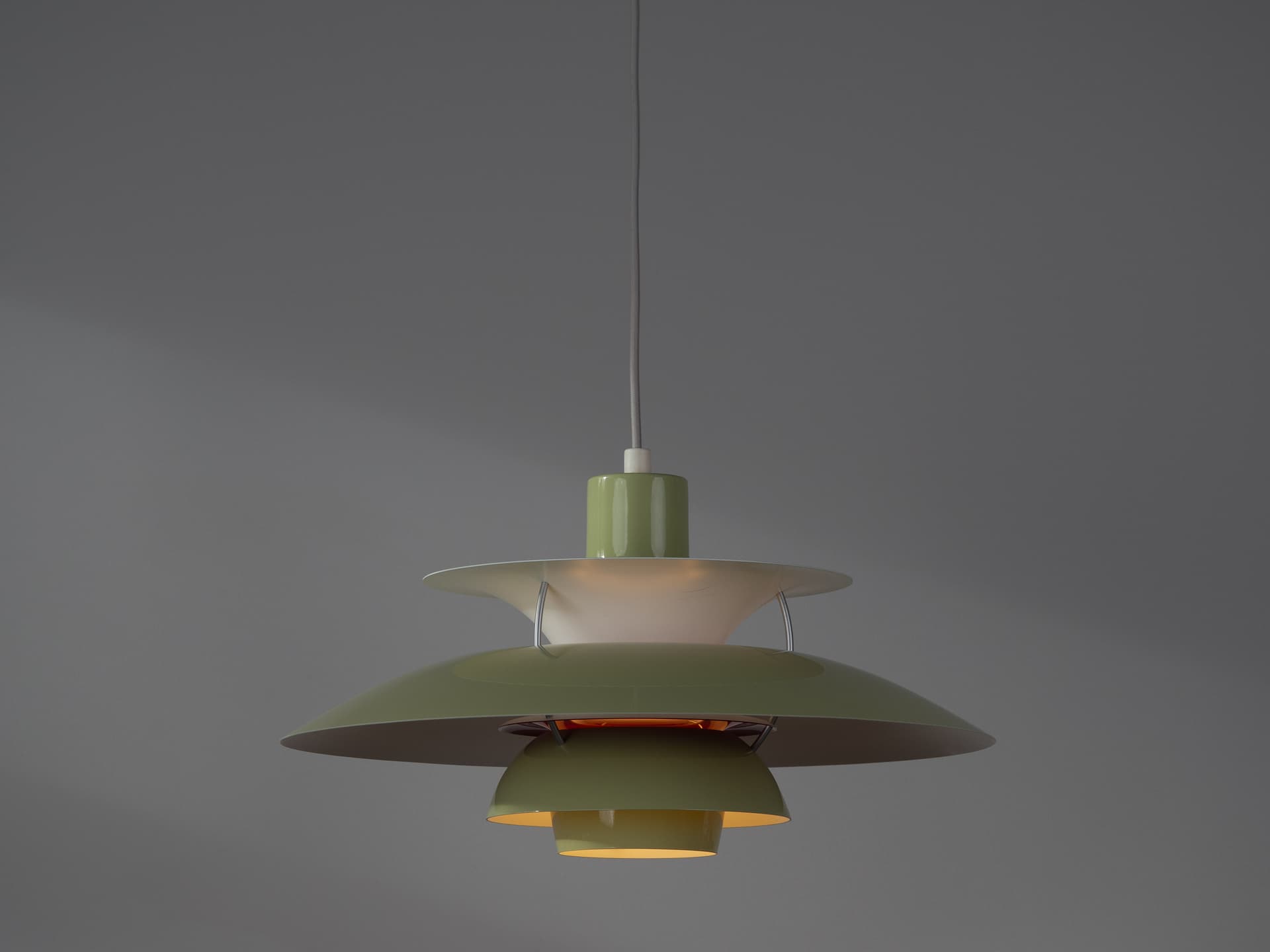Pendant lamp PH 5, green aluminium, by P. Henningsen, Louis Poulsen, Denmark, 1980s. - 400790