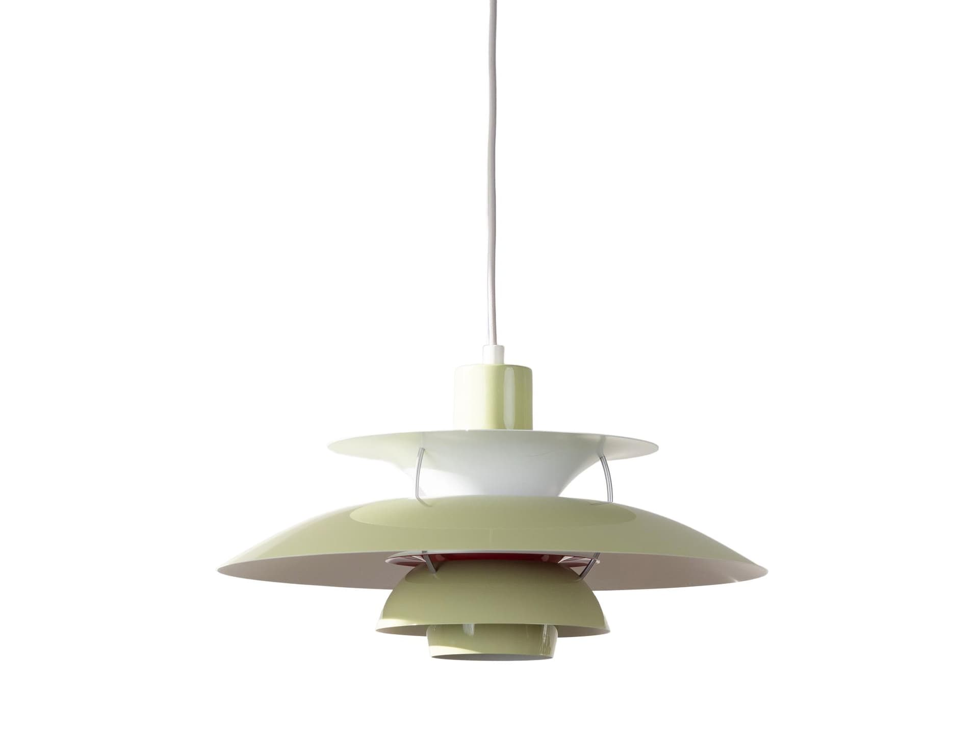 Pendant lamp PH 5, green aluminium, by P. Henningsen, Louis Poulsen, Denmark, 1980s.