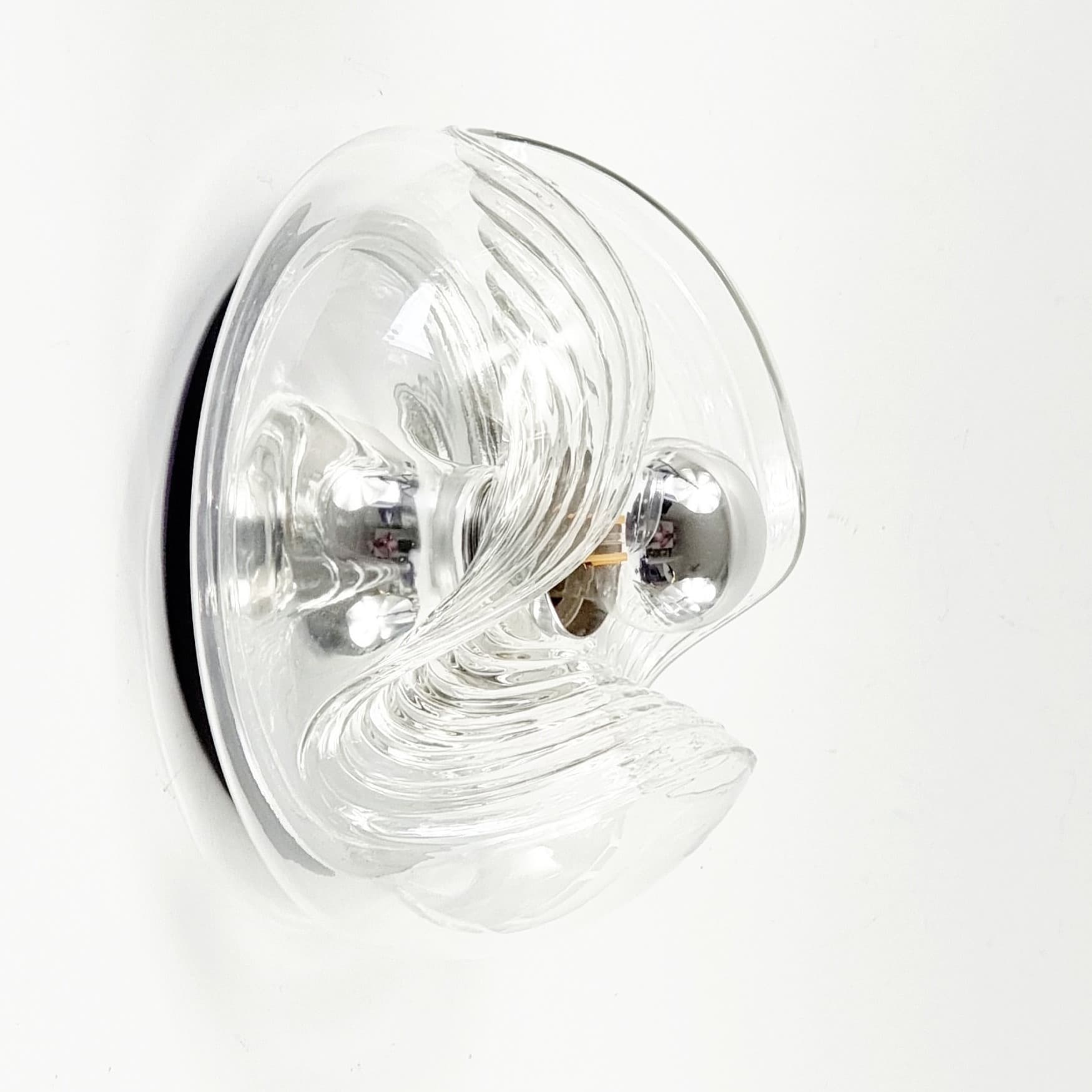 Para kinkietów Wave/Futura, szkło transparentne, aluminium srebrny, Peill & Putzler, Niemcy, lata 70. - 400808