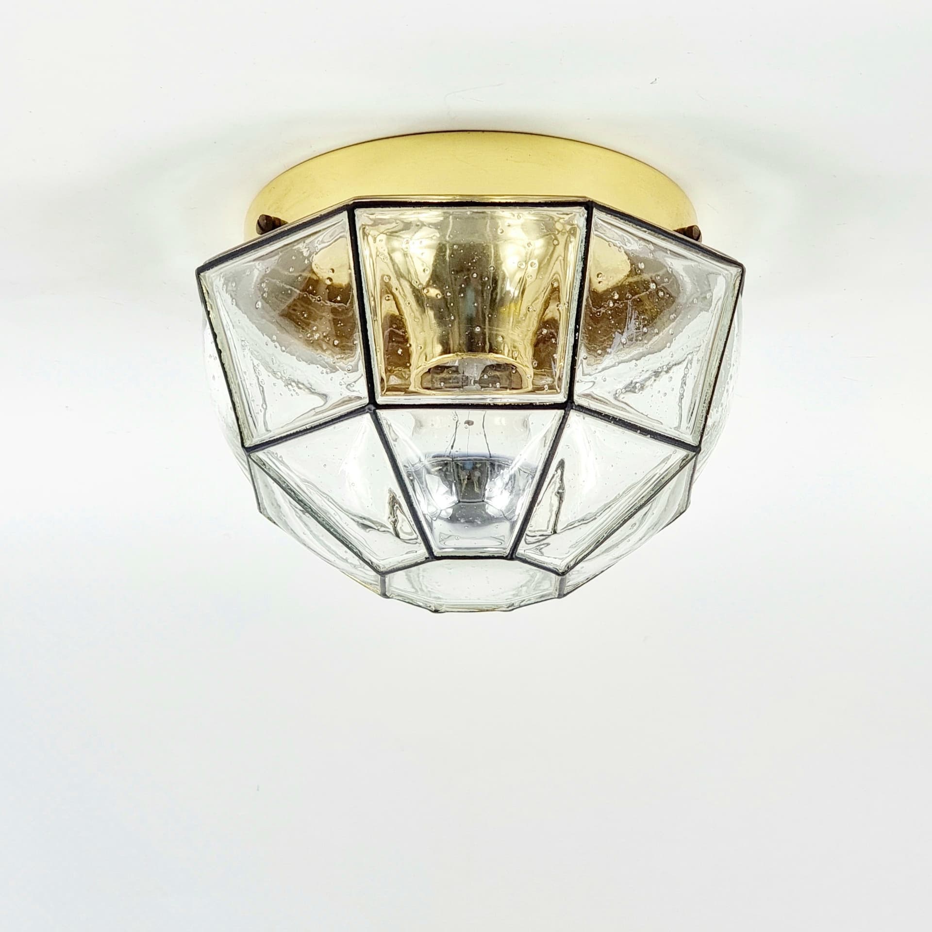 Ceiling Lamp Limburg, transparent glass, brass, Germany, 1970s - 400827