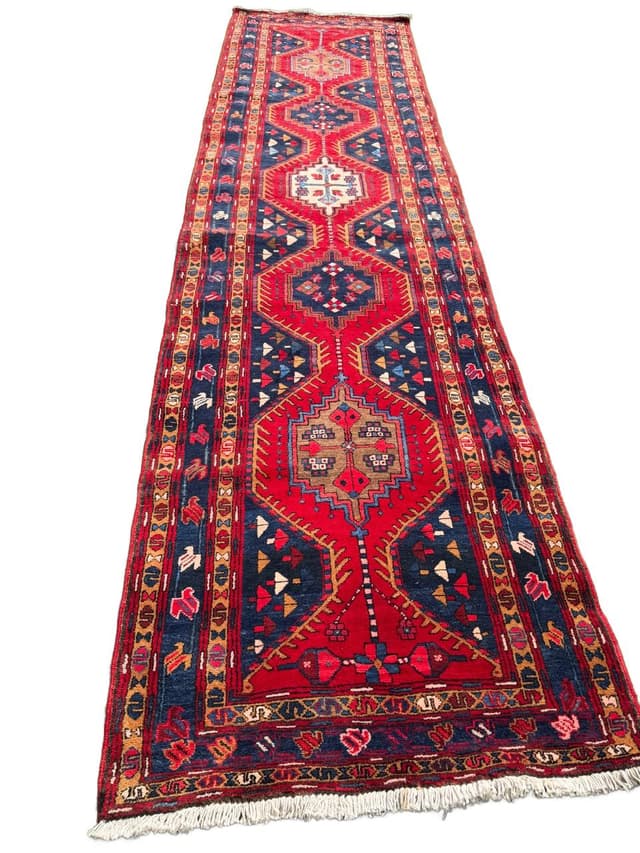 Chodnik Hamadan Kazak 440x115 cm, czerwony, wełna, Iran - WYMIARY