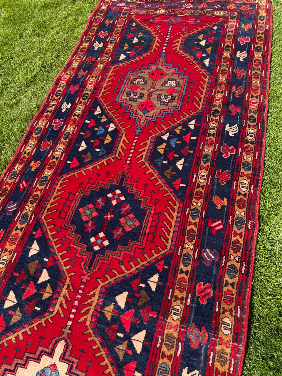 Chodnik Hamadan Kazak 440x115 cm, czerwony, wełna, Iran - 400909